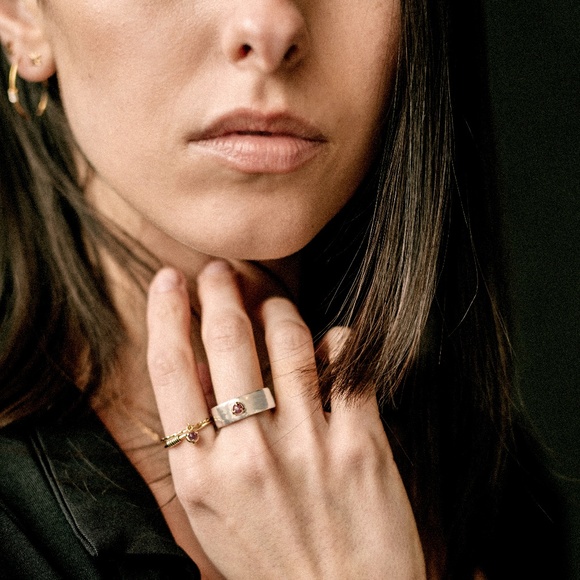 14K Yellow Gold Twisted Double Dangle Stone "Claw" Stack Rings with Ruby - Picture 2 of 2